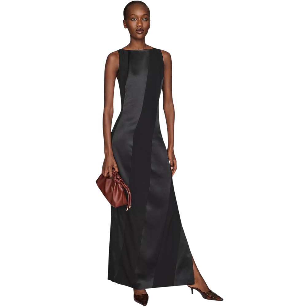 NEW HUTCH Zelma Colorblock Satin Maxi Dress Black Size Small